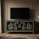 Inlay Black Floral Leaf Design TV Cabinet | Luxury Handmade TV Cabinet