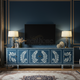 Luxury Inlay Blue TV Cabinet with Leaf Motif | Luxury Handmade TV Cabinet