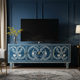Blue Floral Inlay TV Cabinet | Luxury Handmade TV Cabinet