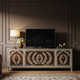 Artisan Inlay Wood TV Cabinet with Leaf Motif | Luxury Handmade TV Cabinet