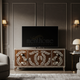 Artisanal Inlay TV Cabinet with Botanical Motif | Luxury Handmade TV Cabinet