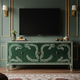 Elegant Green Inlay TV Cabinet with Leaf Motif | Luxury Handmade TV Cabinet
