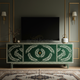 Green Inlay Handcrafted TV Cabinet with Leaf Motif | Luxury Handmade TV Cabinet
