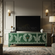 Elegant Green Inlay TV Cabinet with Leaf Motif | Luxury Handmade TV Cabinet