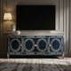 Inlay Blue and White Leaf Pattern TV Cabinet | Luxury Handmade TV Cabinet
