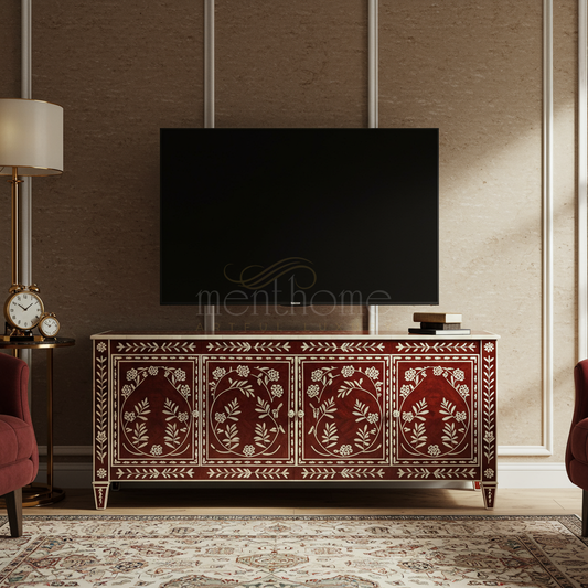 Luxury Inlay Floral TV Cabinet | Luxury Handmade TV Cabinet