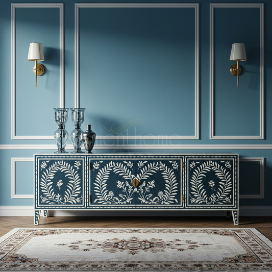 Luxury Inlay TV Cabinet with Floral Motif | Luxury Handmade TV Cabinet