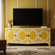 Inlay Patterned Yellow Four-Door TV Cabinet | Luxury Handmade TV Cabinet