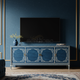 Elegant Blue Inlay TV Cabinet with Intricate White Floral Design | Luxury Handmade TV Cabinet