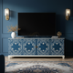 Elegant Blue Inlay TV Cabinet with Floral Motif | Luxury Handmade TV Cabinet