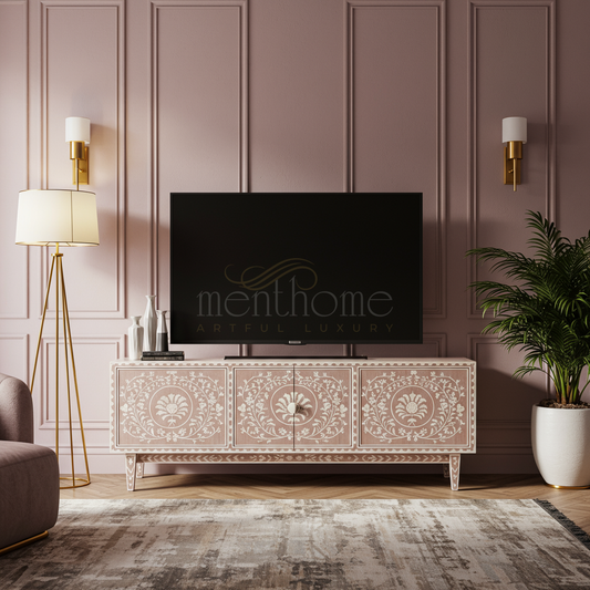 Exquisite Inlay Floral Pattern TV Cabinet | Luxury Handmade TV Cabinet