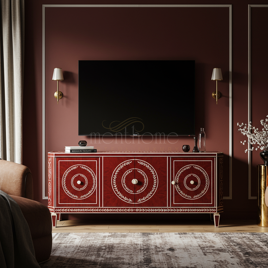 Luxury Inlay TV Cabinet with Elegant Circular Motifs | Luxury Handmade TV Cabinet