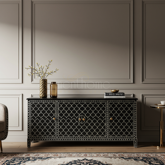 Luxury Inlay TV Cabinet with Geometric Pattern | Luxury Handmade TV Cabinet