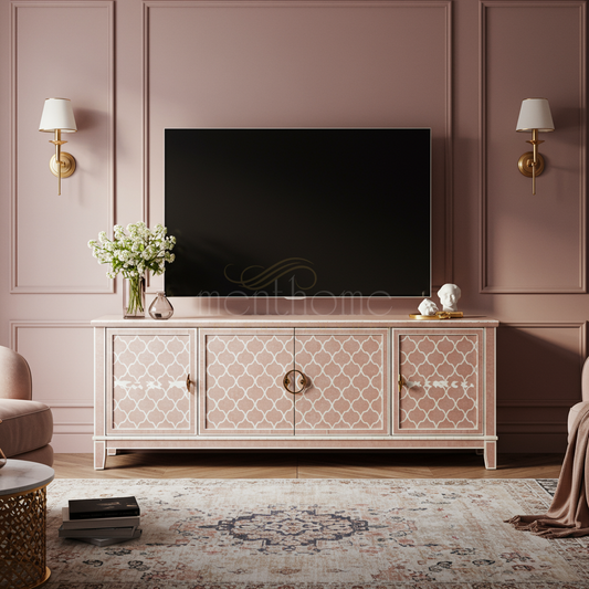 Elegant Inlay Pattern TV Cabinet | Luxury Handmade TV Cabinet