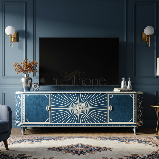 Luxury Blue Inlay TV Cabinet | Luxury Handmade TV Cabinet