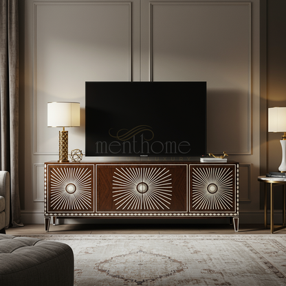Sunburst Inlay TV Cabinet | Luxury Handmade TV Cabinet