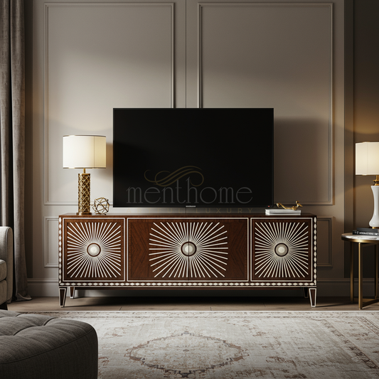 Sunburst Inlay TV Cabinet | Luxury Handmade TV Cabinet