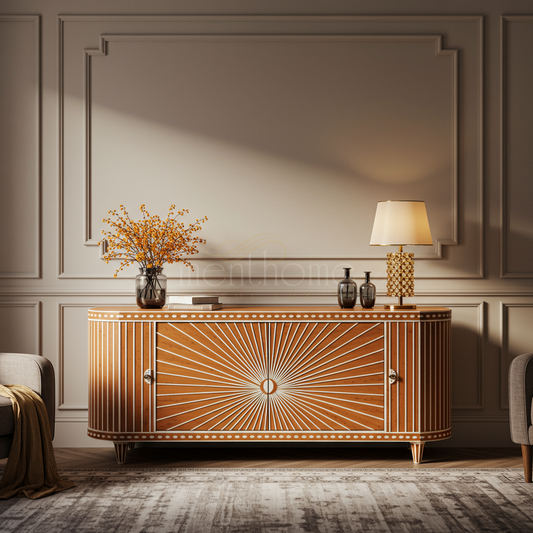 Luxury Inlay Sunburst Pattern TV Cabinet | Luxury Handmade TV Cabinet