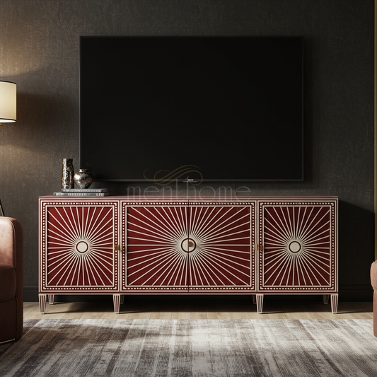 Luxury Inlay Sunburst TV Cabinet | Luxury Handmade TV Cabinet