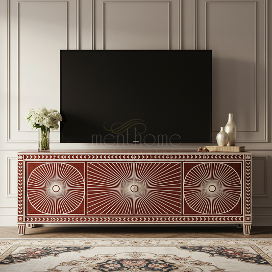 Inlay Sunburst Design TV Cabinet | Luxury Handmade TV Cabinet