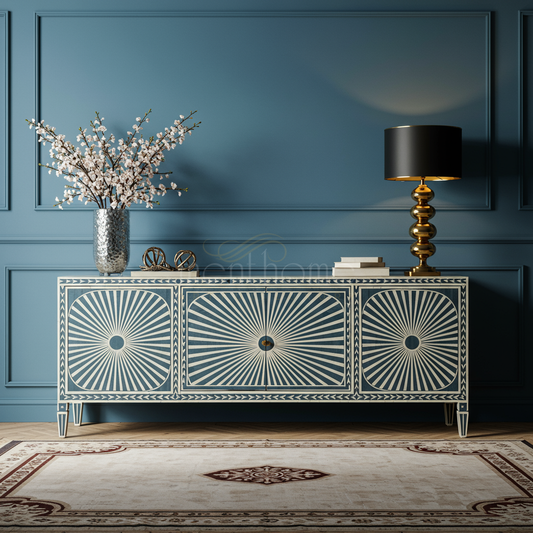 Elegant Inlay Sunburst Pattern TV Cabinet | Luxury Handmade TV Cabinet