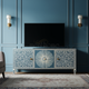 Handcrafted Blue Inlay TV Cabinet with Intricate Floral Design | Luxury Handmade TV Cabinet