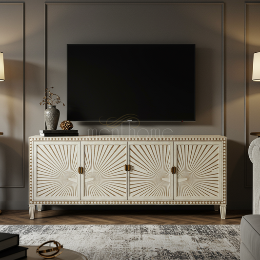 Elegant Inlay Sunburst TV Cabinet | Luxury Handmade TV Cabinet