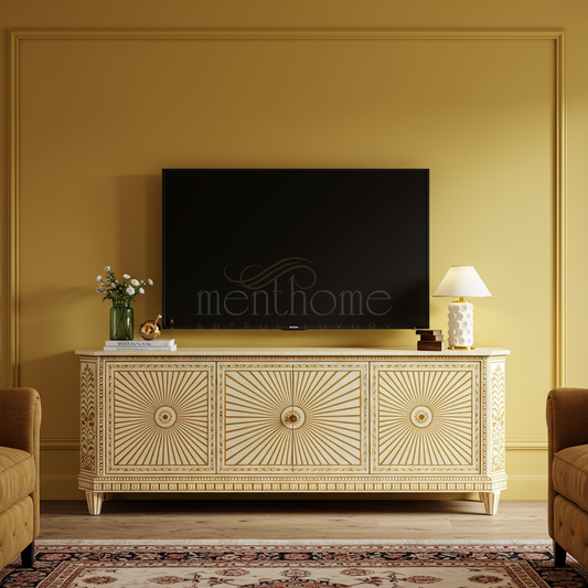 Luxury Inlay Sunburst Pattern TV Cabinet | Luxury Handmade TV Cabinet